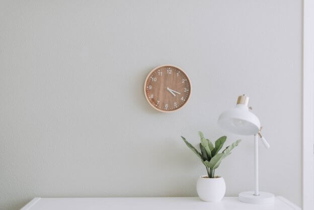 Wooden Clock with White Desk